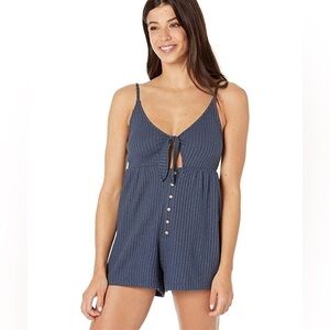 ROXY Sun N Vibes Mini Strappy Romper Blue Women’s Large Cut Out Front Ribbed